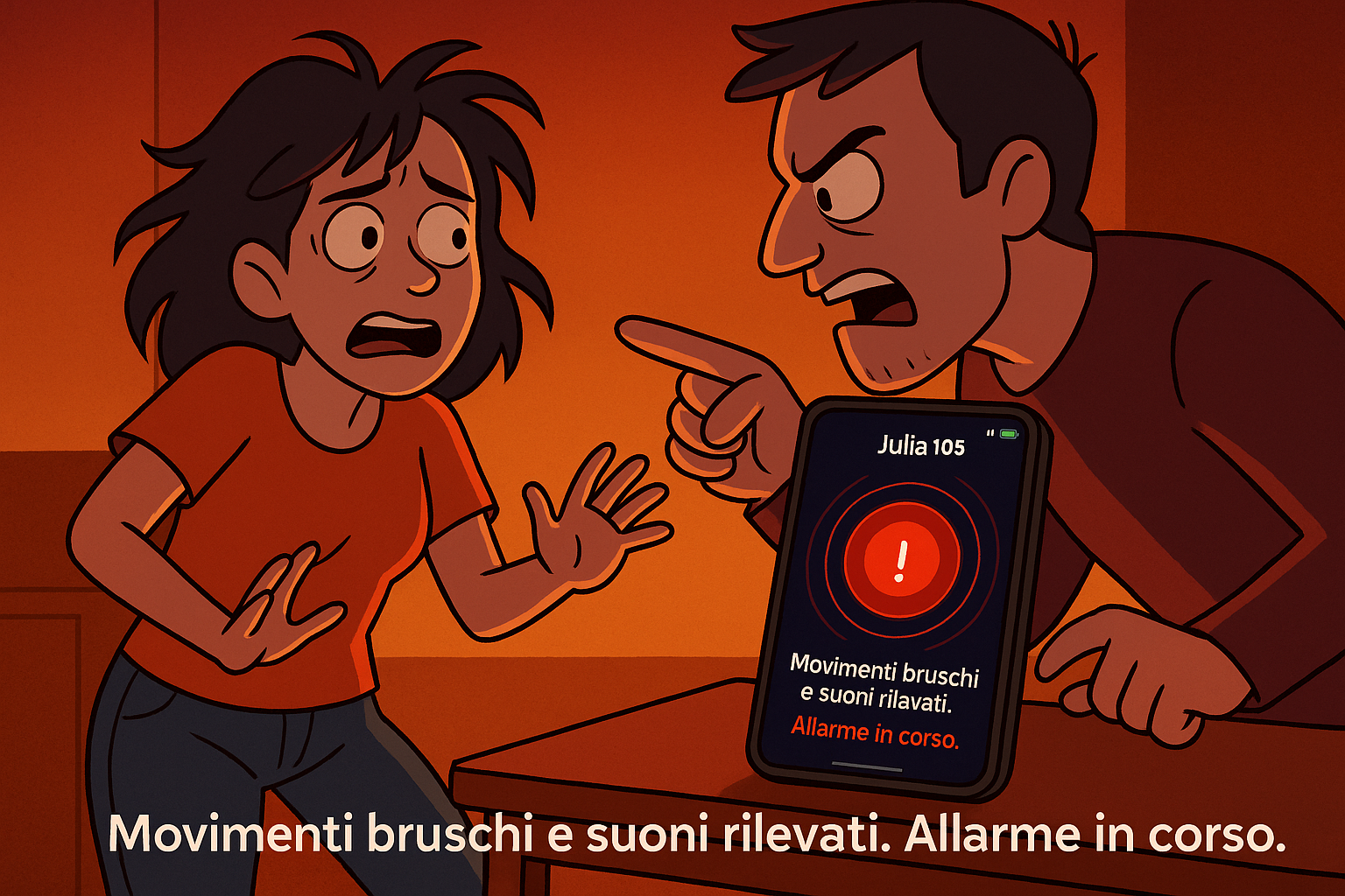 Movimenti bruschi e suoni rilevati con allarme in corso