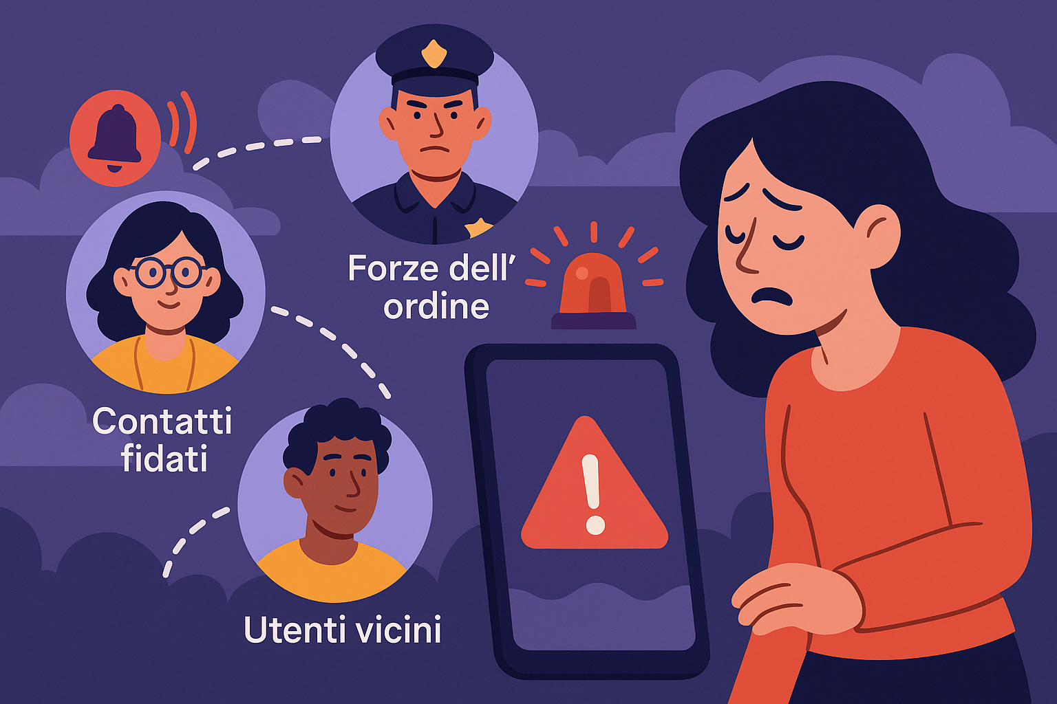 Contatti fidati forze dell'ordine e utenti vicini allertati